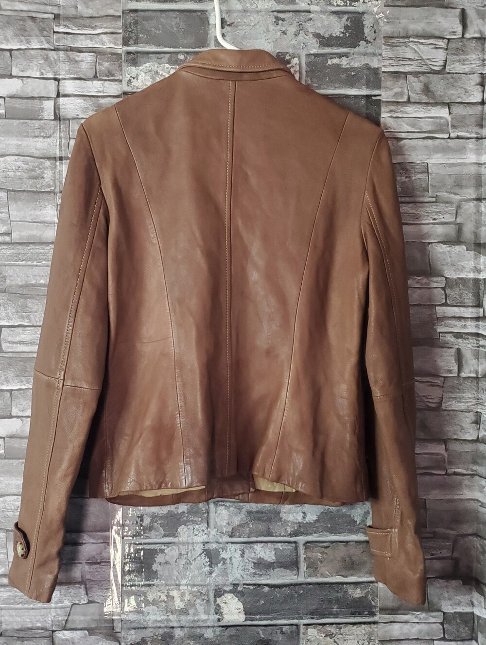 Eddie Bauer Brown Leather Moto Jacket Vintage Button-up Punk Gothic Rock Y2K Med - Picture 7 of 13